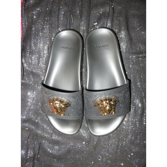 Versace Black with Gold Medusa Palazzo Slides Sandals sz 37 BRAND NEW WITH TAGS - Picture 8 of 15